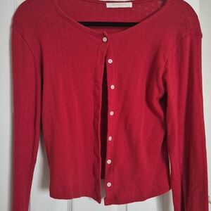 Vibrant Red Knit Cardigan Sweater